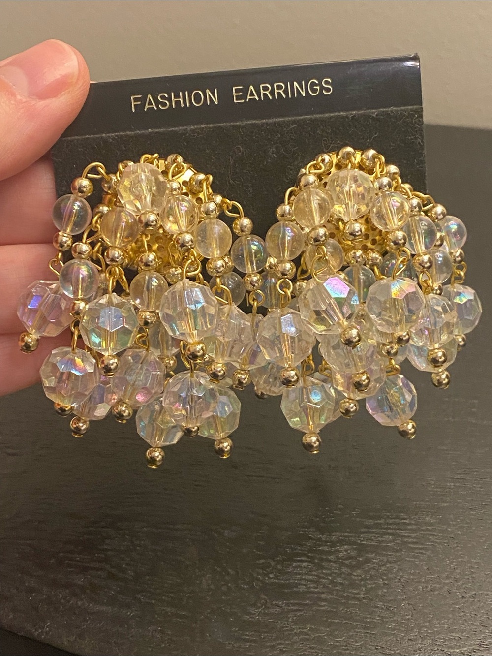 Vintage Iridescent Bead Cluster Waterfall Clip-On Earrings - Picture 8 of 8